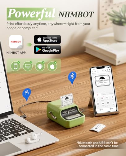 NIIMBOT B21 Label Maker Thermal Label Printer, Good Idea for Home Organization Office Business, 50x30mm Label-230Pcs | Thermal Label Printer with 1 Pack 50x30mm White Label for Home/Office/Business, Compatible with iOS & Android - color: Green