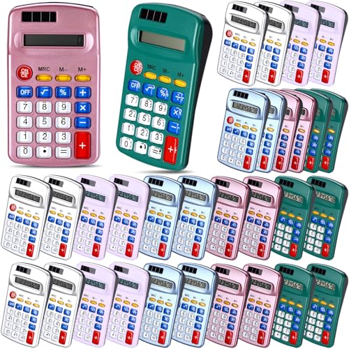 Flutesan 30 Pack Pocket Calculator Small Battery Powered Bulk Mini Size 4 Function Hand Held Basic Calculator for Students Kids School Home Office (Blue, Gray, Red, Green, Purple) - color: Blue, Gray, Red, Green, Purple