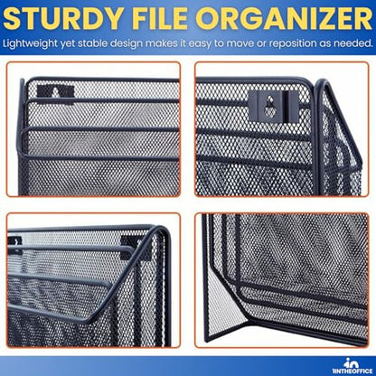 1InTheOffice 3 Tiers File Folder Organizer, Desk Sorter, Black Mesh Organizer