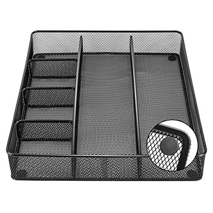 Amazon Basics Metal Mesh Desk Organizer with 6 Compartments, Anti-Slip Pen Holder Storage Tray for Office Supplies and Home, Black