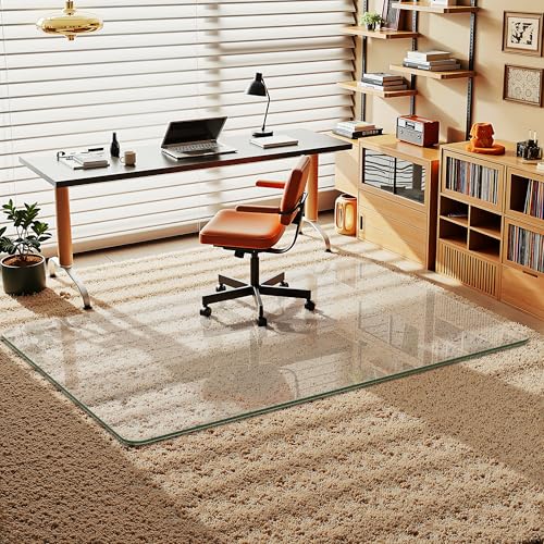 48" x 72" Glass Chair Mat for Carpet, 0.2" Thick Office Chair Mat | Heavy-Duty Tempered Glass With Crystal Clear Surface, Polished Rounded Edges Resists Scratches And Cracks For Smooth Rolling - size: 48" x 72"
