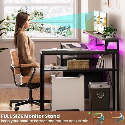 Aheaplus L Shaped Desk with File Drawer, Reversible L Shaped Gaming Desk - color: Black Oak