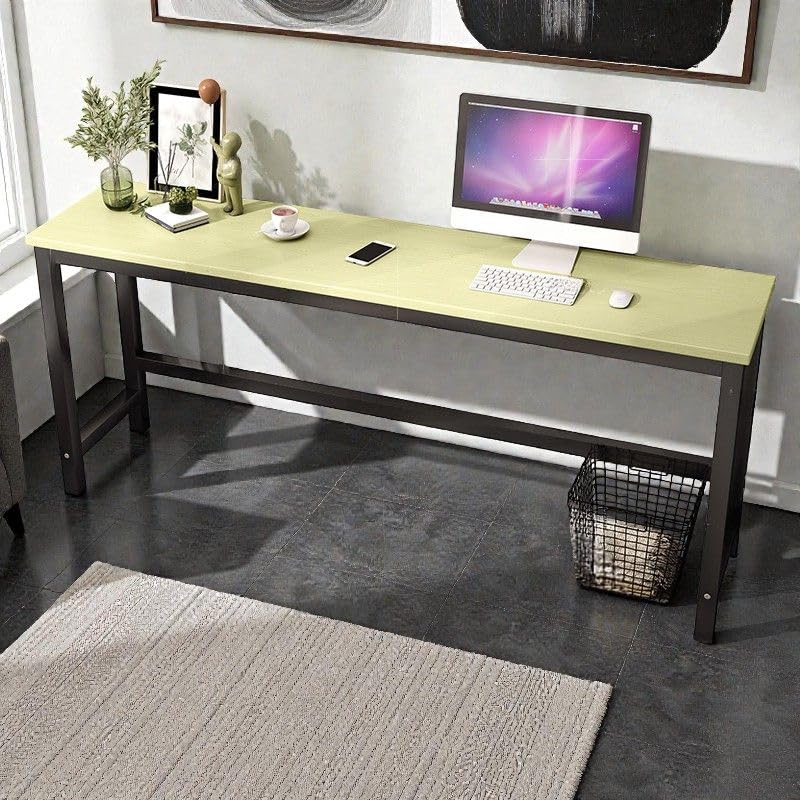 LAKIQ Rectangular Home Office Computer Desk, Manufactured Wood Top Narrow Writing Desk, Small Narrow Computer Table Workstation with Crossbeam, Without Chairs (White-Gray, 63" L x 23.6" W x 29" H) - color: White-gray, size: 63"L x 23.6"W x 29"H