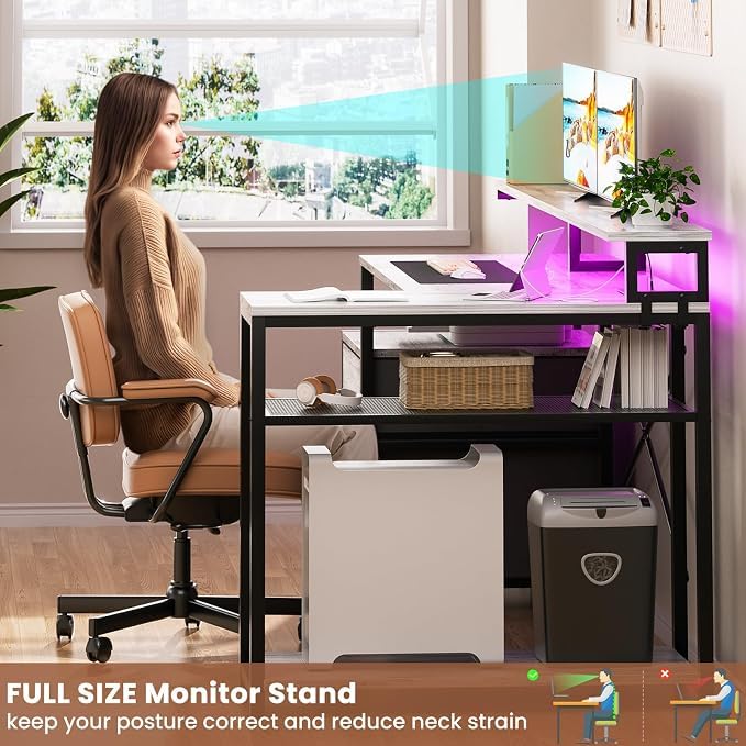Aheaplus L Shaped Desk with File Drawer, Reversible L Shaped Gaming Desk - color: White Oak