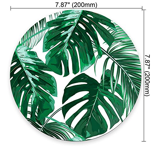 Tropical Leaf Mousepad - Mat - Beautiful Design - Leaves Green with White Background - Round Mouse pad - color: Multi 03