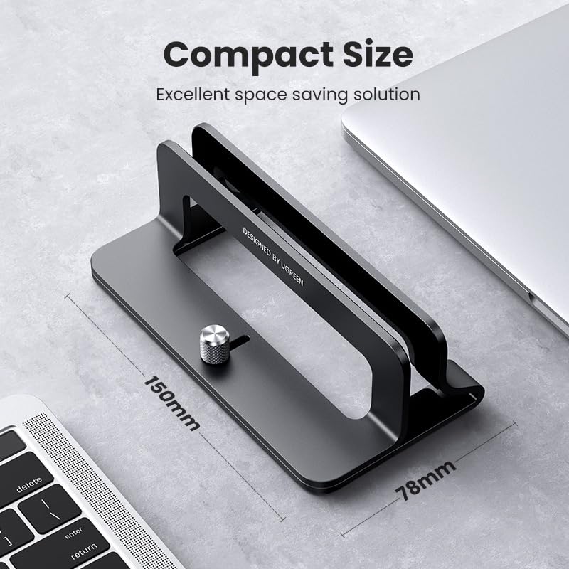 UGREEN Vertical Laptop Stand Holder for Desk Compatible with MacBook Pro, MacBook Air Stand Vertical Aluminum Adjustable for Up to 17.3 Inch Gaming Laptop, Black | Laptop Stand Aluminum PC Holder Compatible with MacBook MateBook Chromebook Surface Dell HP