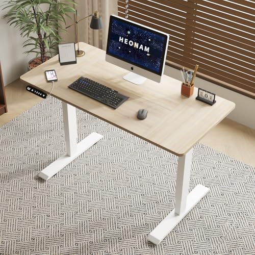 48 Inch Electric Standing Desk with USB Charging Port, Height Adjustable Sit Stand Desk with Memory Presets, Spacious Desktop and Sturdy Metal Frame for Home Office - color: Oak, size: 48 x 24'' (Rectangular, Single Motor)