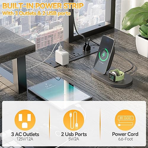 Aheaplus Small L Shaped Desk Gaming Desk with LED Lights & Power Outlets - color: Black Oak