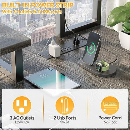 Aheaplus Small L Shaped Desk Gaming Desk with LED Lights & Power Outlets - color: Black Oak