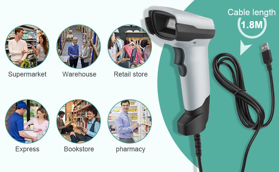 Barcode Scanner, 1D CCD Handheld Barcode Reader USB Wired Connection Bar Code Scanners for Store Supermarket Warehouse Library Supports Scan Screen UPC - size: 1D-2209H-Wired