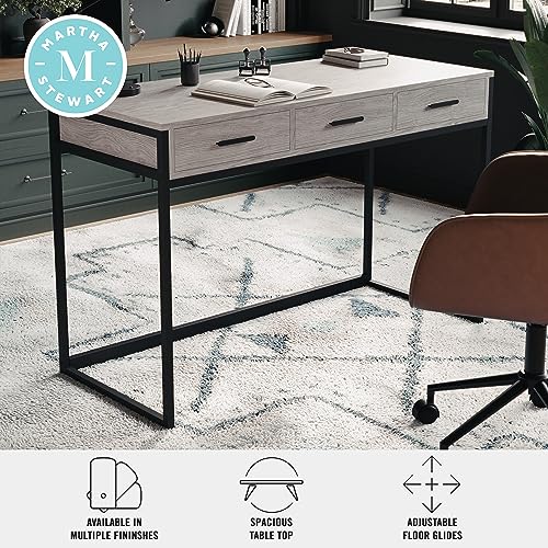 Martha Stewart Ollie Home Office Desk with 3 Drawers in Gray Wood Grain with Oil Rubbed Bronze Hardware - color: Gray Top/Oil Rubbed Bronze Frame