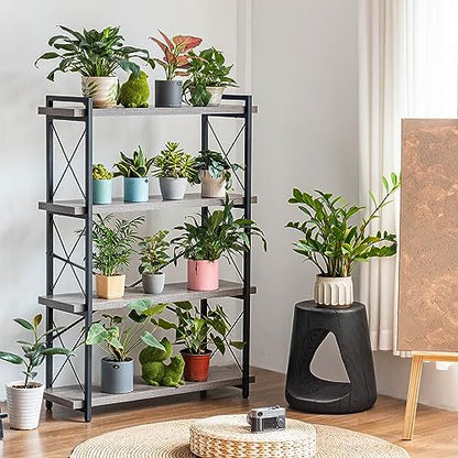 HCHQHS Bookshelf, 4-Tier Industrial Bookcase, Rustic Open Book Shelf, Freestanding Tall Bookshelves with Metal Frame - color: Grey, size: 4-Tier (35.8"W x 51.2"H)
