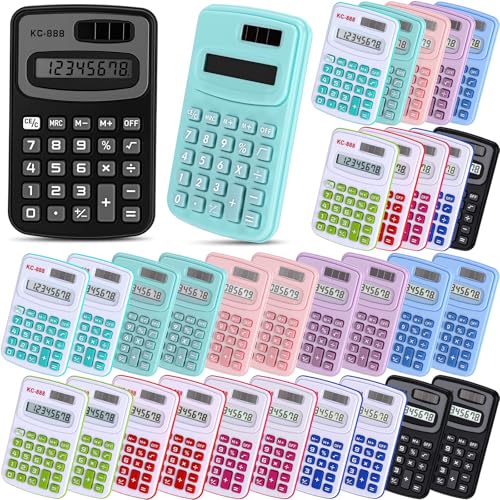 Flutesan 30 Pack Pocket Calculator Small Battery Powered Bulk Mini Size 4 Function Hand Held Basic Calculator for Students Kids School Home Office(Red, Blue, Green, Black, Pink, Purple) - color: Red , Blue, Green, Black, Pink, Purple