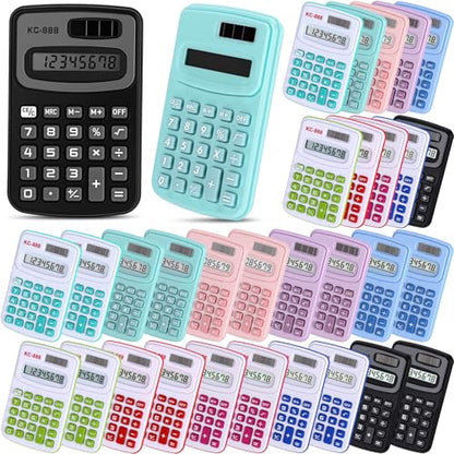 Flutesan 30 Pack Pocket Calculator,Red, Blue, Green, Black, Pink, Purple - color: Red , Blue, Green, Black, Pink, Purple