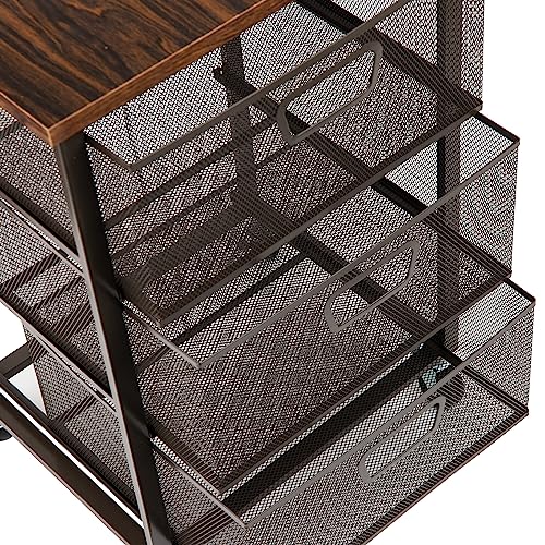 Mind Reader 3 Drawer Storage Organizer with Wood Top, Rolling Office Organizer Cabinet with Wheels, Office, Metal Mesh, Black - style: 3-Drawers with Wood Top