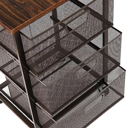 Mind Reader 3 Drawer Storage Organizer with Wood Top, Rolling Office Organizer Cabinet with Wheels, Office, Metal Mesh, Black - style: 3-Drawers with Wood Top