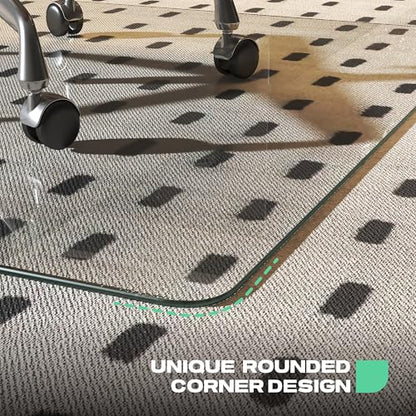 Tempered Glass Office Chair Mat, 50" x 44" Transparent Chair Mat, Heavy Duty 1,000lb, Round Corner Polished Edge, Glides Smoothly, Easy Clean, Protector Mats for Home Hardwood Floors Carpet - size: 50" x 44"