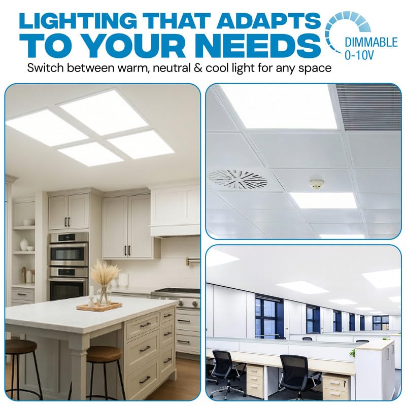 48 Pack 2x2 LED Flat Panel Light for Drop Ceiling, 5200lm Selectable 20W/25W/30W/35W/40W, Color Temperature 3000K/3500K/4000K/5000K/6500K, 0-10V Dimmable, 120-277V, ETL - size: 2x2 FT LED - 48 PACK