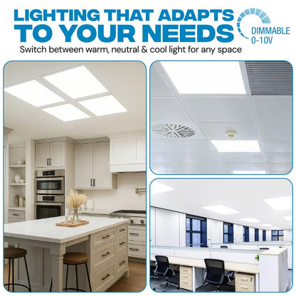 48 Pack 2x2 LED Flat Panel Light for Drop Ceiling, 5200lm Selectable 20W/25W/30W/35W/40W, Color Temperature 3000K/3500K/4000K/5000K/6500K, 0-10V Dimmable, 120-277V, ETL - size: 2x2 FT LED - 48 PACK