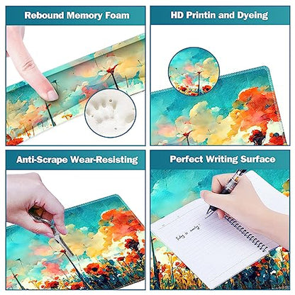 ARTSO Gaming Mouse Pad Wrist Support Set, XXL Large Desk Mat Mousepad + Keyboard Wrist Support+ Mouse Wrist Rest+Coaster 4in1 Ergonomic, Stitched Edge for Home Office -Oil Painting Flowers Plants - color: Oil Painting Flowers Plants