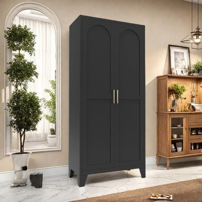 61'' Tall Metal Garage Storage Cabinet with Doors (Black) | Cabinets Adjustable Shelves,Heavy Duty Steel Pantry File Cabinet for Home Office, Kitchen ,School, Utility - color: 61''black
