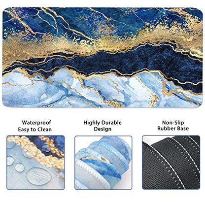 4-in-1 Large Gaming Mouse Pad, Keyboard Wrist Rest Pad & Wrist Support Mousepad Set, Extended Desk Pad Waterproof Desk Mat for Home Office Study Game - Blue Gold Marble - color: Blue Gold Marble