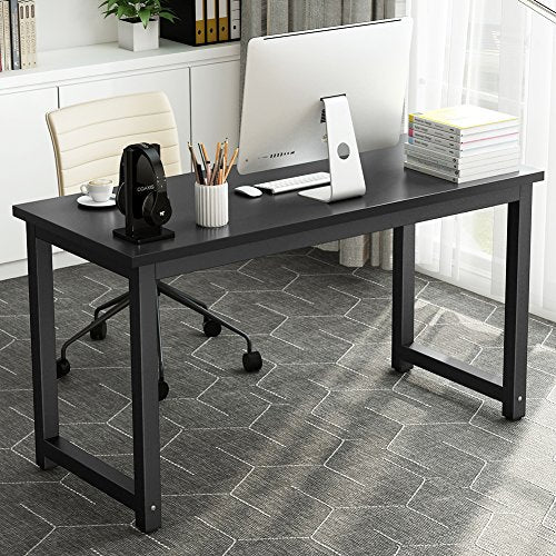 Tribesigns Computer Desk, 55 inch Large Office Desk Computer Table Study Writing Desk for Home Office, Black + Black Leg - color: Black, size: 55*23.6 inch