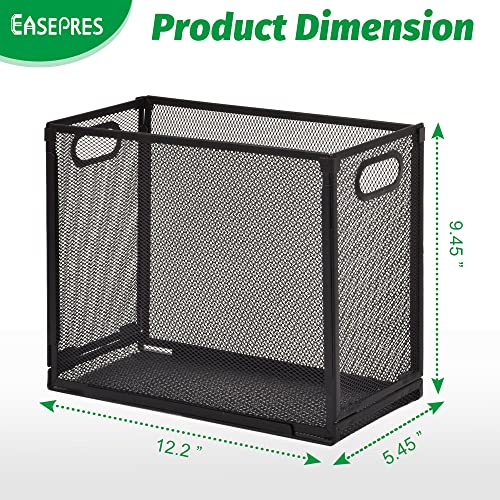 Desk Hanging File Organizer with 5 Folders, Mesh Metal Letter-Size Desktop File Holder Box for Filing Folder Storage Basket, 1 Pack Black, 12.2 x 9.45 x 5.45 inches - size: 1 Pack with 5 Folders