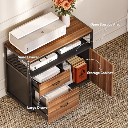 LITTLE TREE 63-Inch Office Desk with 31.5-Inch Lateral File Cabinet, Study Writing Desk Computer Desk for Home Office - color: Brown