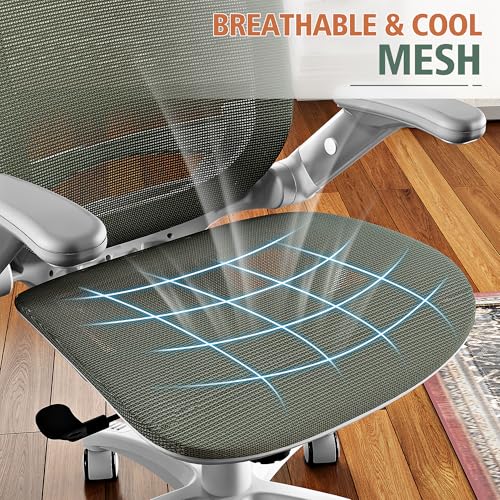 GABRYLLY Ergonomic Office Chair, High Back Home Desk Chair with Headrest, Flip-Up Arms, 90-120° Tilt Lock and Wide Cushion, 300LBS Mesh Chairs for Man Woman, White Task Chair(Olive Green,GY01WOG) - color: White Frame Olive Green Mesh