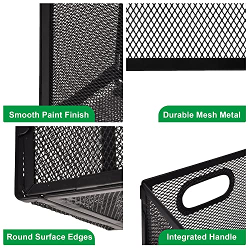 Desk Hanging File Organizer with 5 Folders, Mesh Metal Letter-Size Desktop File Holder Box for Filing Folder Storage Basket, 1 Pack Black, 12.2 x 9.45 x 5.45 inches - size: 1 Pack with 5 Folders