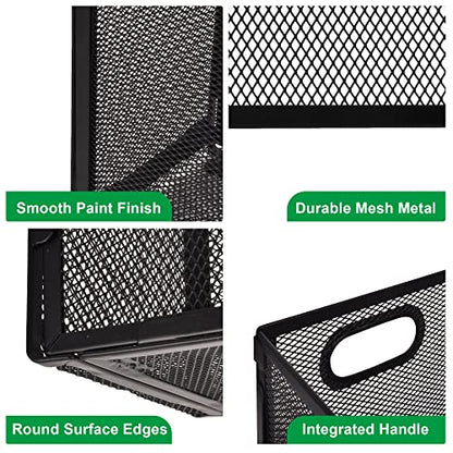 Desk Hanging File Organizer with 5 Folders, Mesh Metal Letter-Size Desktop File Holder Box for Filing Folder Storage Basket, 1 Pack Black, 12.2 x 9.45 x 5.45 inches - size: 1 Pack with 5 Folders