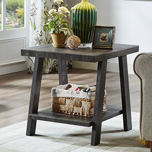 Roundhill Furniture Athens Contemporary Replicated Wood Shelf End Table in Charcoal Finish - color: Charcoal
