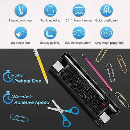 A3/A4/A6 Laminator Machine, YE381 Thermal Laminating Machine for Home Office School Use with 70 Laminating Pouches, Bulit in Paper Trimmer and Corner Rounder