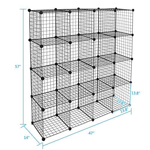 Wire Cube Storage, 16-Cube Organizer Metal, Wire C Grids Storage, Storage Bins Shelf, Modular Bookshelf, Closet Cabinet Ideal for Home, Living Room, Office