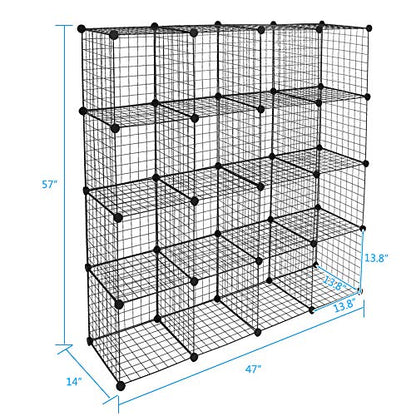 Wire Cube Storage, 16-Cube Organizer Metal, Wire C Grids Storage, Storage Bins Shelf, Modular Bookshelf, Closet Cabinet Ideal for Home, Living Room, Office