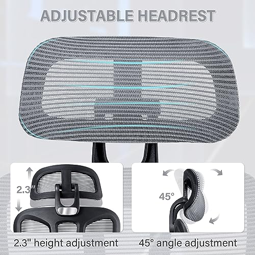 Ergonomic Mesh Office Chair with Retractable Footrest - High Back Computer Chair, Lumbar Support, Adjustable Armrest and Headrest, Durable Base - Multifunctional Home Office Desk Chair for Adults - color: Dark Grey