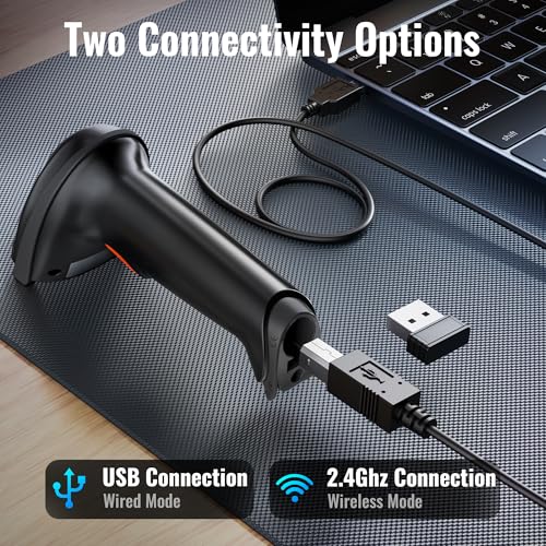 Tera Barcode Scanner with Battery Indicator: 1D Wireless, 5100 Black | USB Wired 2.4G Wireless Reader, 2200mAh Battery, 1D Laser Scanning, IP54 Protection, Retail Checkout Warehouse Library School - color: 1D Black