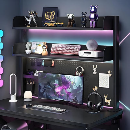 Clamp On Desk Pegboard Shelf - Metal Desktop Organizer Hutch with 2 Shelves | Storage and Display, Desk Add-On Shelf for Office, Dorm Room, Bedroom, Black, 23.6In - size: 23.6"