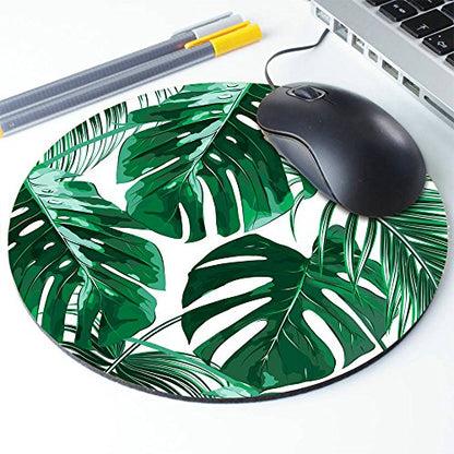 Tropical Leaf Mousepad - Mat - Beautiful Design - Leaves Green with White Background - Round Mouse pad - color: Multi 03
