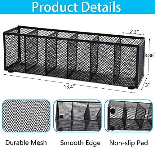 Black Mesh Pen Pencil Holder, Small Metal Desk Organizer Desktop Stationery Office Supplies Acessories Storage Stand, 6 Compartments Brushes Holder for Home School Classroom Teachers - size: 6 Grids