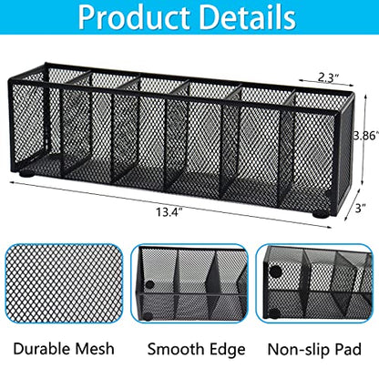 Black Mesh Pen Pencil Holder, Small Metal Desk Organizer Desktop Stationery Office Supplies Acessories Storage Stand, 6 Compartments Brushes Holder for Home School Classroom Teachers - size: 6 Grids
