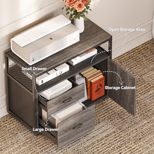 LITTLE TREE 63-Inch Office Desk with 31.5-Inch Lateral File Cabinet, Study Writing Desk Computer Desk for Home Office - color: Grey