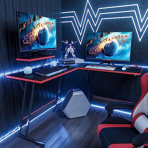 Homall L Shaped Gaming Desk Computer Corner PC Desk Table with Large Monitor Riser Stand for Home Office Sturdy Writing Workstation (Black, 47 Inch) - color: Black, size: 47 Inch
