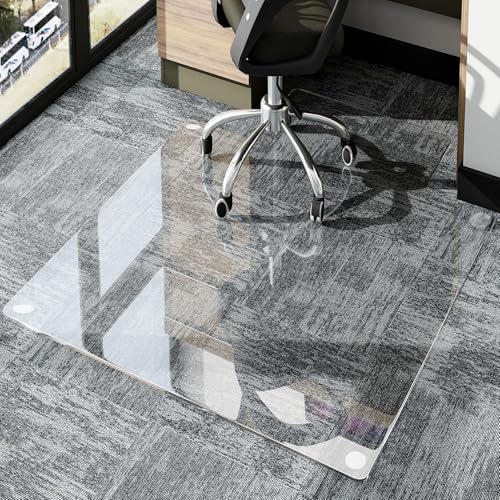 Irregular Tempered Glass Floor Mat - 45" x 53" Office Chair Mat for Carpet | Heavy Duty Hard Rolling Glass Mat, Shatterproof Desk Floor Mat 1/5" Thick for Hardwood Floor/Carpeted Floors, Clear - size: 45" x 53"