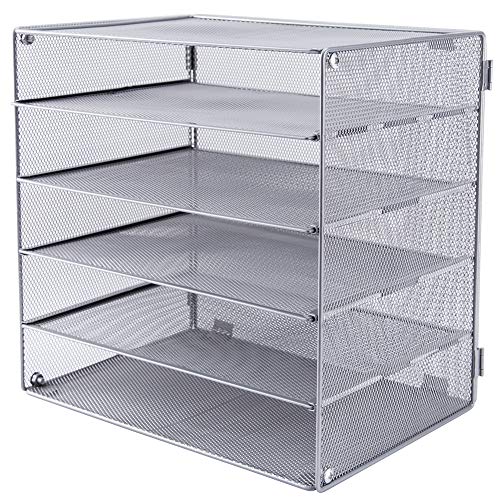 5 Slot Mesh Desk Organizer Tray, File Paper Letter Folder Holder Desktop Paper Sorter Mail Organization Rack Storage Accessories, for Office Home School Classroom, Silver - color: 5 Tier Silver