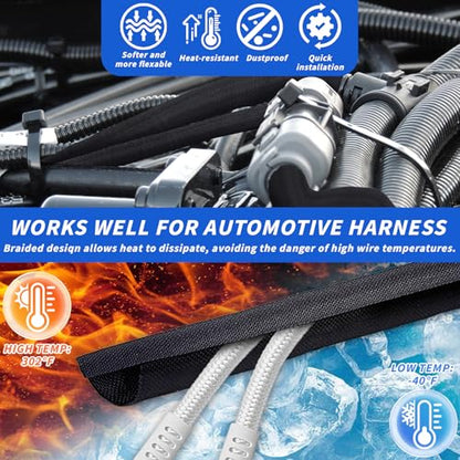 15ft - 3/8in Split Braided Sleeve Cable Management, Self-Wrapping | Flexible loom tubing protects wires from abrasion and heat. Great for automotive, TV, computer, and home electrical use. - size: 3/8inx15ft