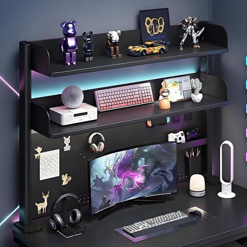 Clamp On Desk Pegboard Shelf - Metal Desktop Organizer Hutch with 2 Shelves | Storage and Display, Desk Add-On Shelf for Office, Dorm Room, Bedroom, Black, 39.3In - size: 39.3"