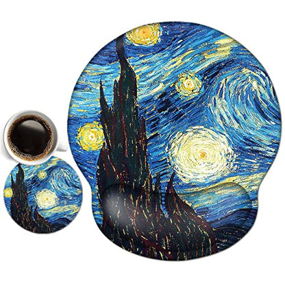 ToLuLu Mouse Pad Wrist Rest Support Gel, Ergonomic Mouse Pads with Non Slip PU Base, Mouse Wrist Rest Pad for Laptop Computer Home Office Working Gaming Pain Relief, Van Gogh Starry Night - color: Beautiful Night