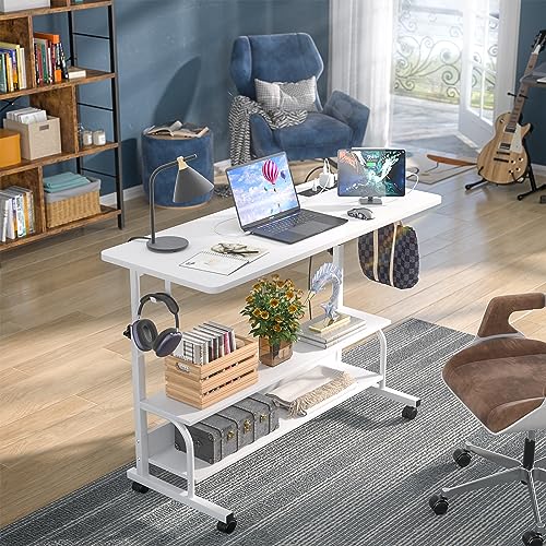 Armocity 39" Rolling Standing Desk with Charging Station for Couch Bed - color: White, size: 39''